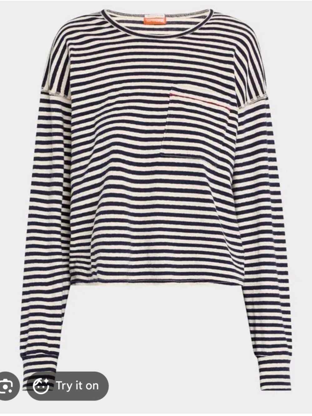 MOTHER Navy and Cream Striped Long Sleeve Tee